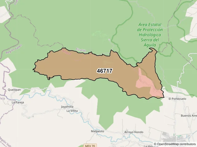 Mapa del código postal 46717, Ameca, Jalisco