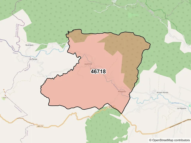 Mapa del código postal 46718, Ameca, Jalisco
