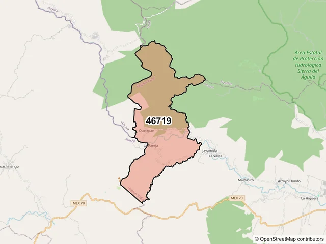 Mapa del código postal 46719, Ameca, Jalisco