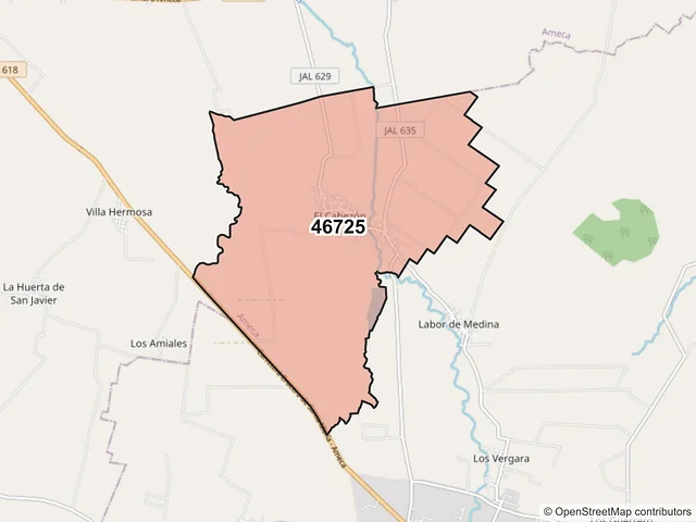 Mapa del código postal 46725, Ameca, Jalisco