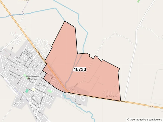 Mapa del código postal 46733, Ahualulco de Mercado, Jalisco