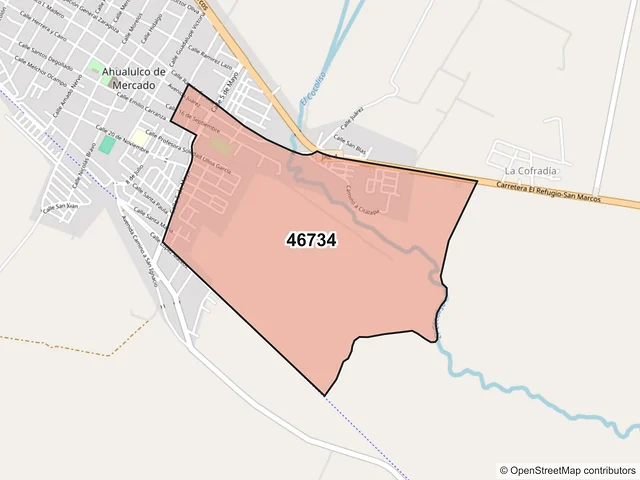 Mapa del código postal 46734, Ahualulco de Mercado, Jalisco