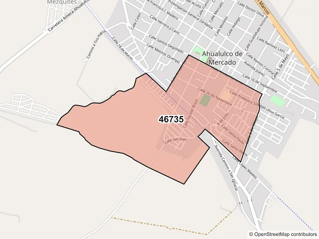 Mapa del código postal 46735, Ahualulco de Mercado, Jalisco