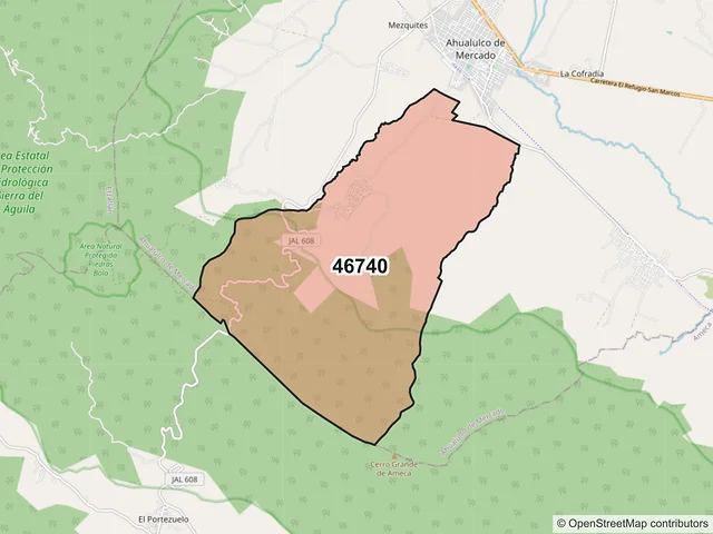 Mapa del código postal 46740, Ahualulco de Mercado, Jalisco