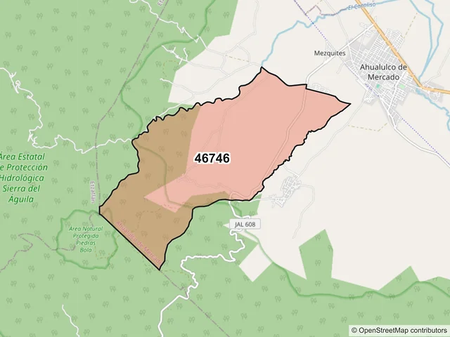 Mapa del código postal 46746, Ahualulco de Mercado, Jalisco