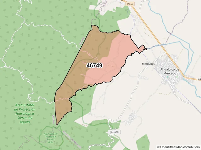 Mapa del código postal 46749, Ahualulco de Mercado, Jalisco