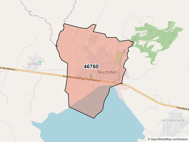 Mapa del código postal 46760, Teuchitlán, Jalisco