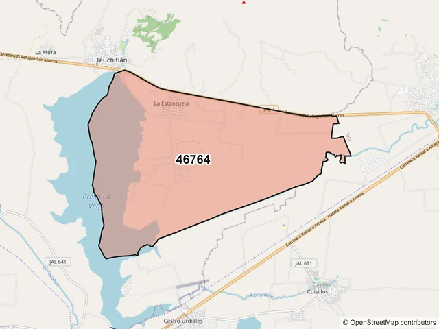 Mapa del código postal 46764, Teuchitlán, Jalisco