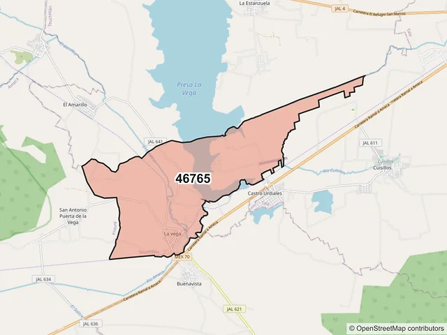 Mapa del código postal 46765, Teuchitlán, Jalisco