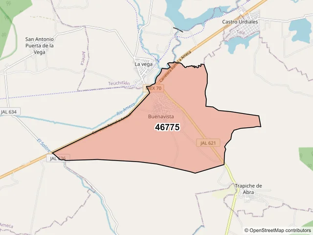 Mapa del código postal 46775, San Martín Hidalgo, Jalisco