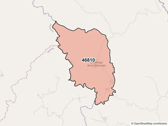 Mapa del código postal 46810, Guachinango, Jalisco