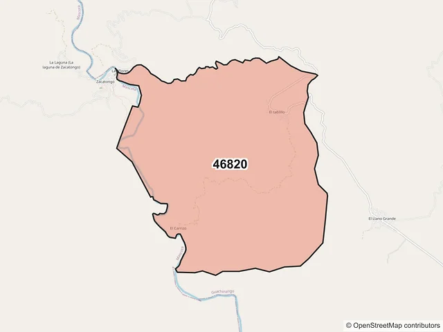 Mapa del código postal 46820, Guachinango, Jalisco