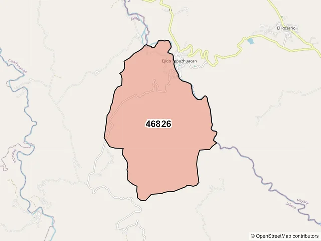 Mapa del código postal 46826, Guachinango, Jalisco