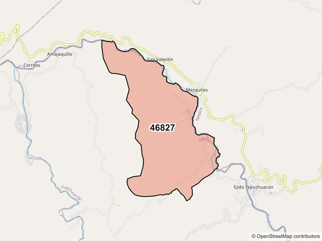 Mapa del código postal 46827, Guachinango, Jalisco