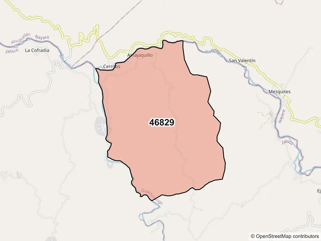 Mapa del código postal 46829, Guachinango, Jalisco