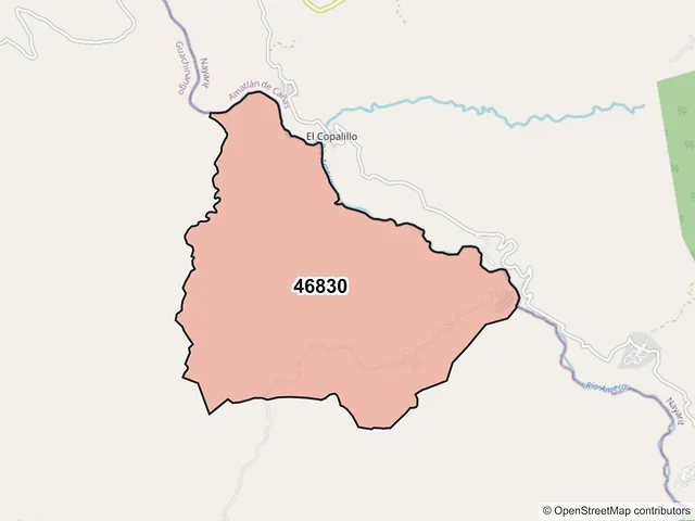 Mapa del código postal 46830, Guachinango, Jalisco