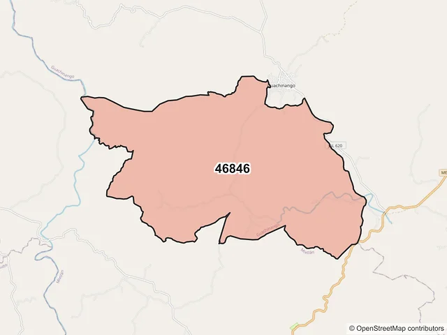 Mapa del código postal 46846, Guachinango, Jalisco