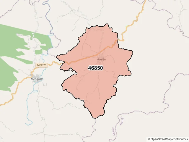 Mapa del código postal 46850, Mixtlán, Jalisco