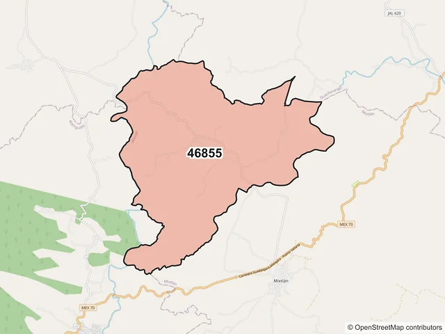 Mapa del código postal 46855, Mixtlán, Jalisco