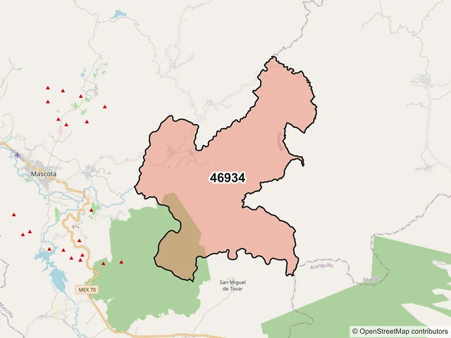 Mapa del código postal 46934, Mascota, Jalisco