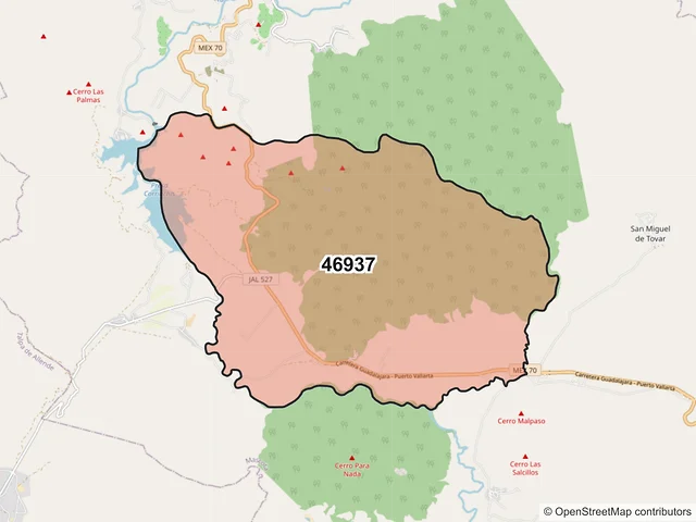 Mapa del código postal 46937, Mascota, Jalisco