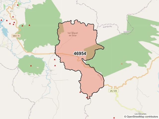 Mapa del código postal 46954, Mascota, Jalisco