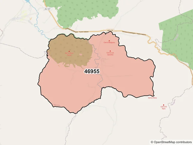 Mapa del código postal 46955, Mascota, Jalisco
