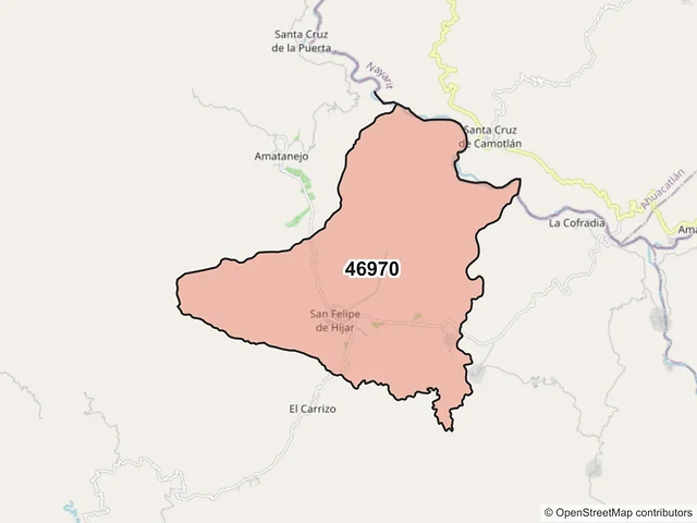 Mapa del código postal 46970, San Sebastián del Oeste, Jalisco