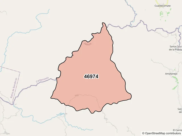Mapa del código postal 46974, San Sebastián del Oeste, Jalisco