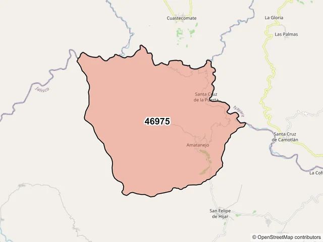 Mapa del código postal 46975, San Sebastián del Oeste, Jalisco