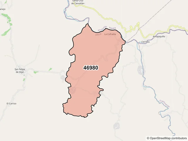 Mapa del código postal 46980, San Sebastián del Oeste, Jalisco