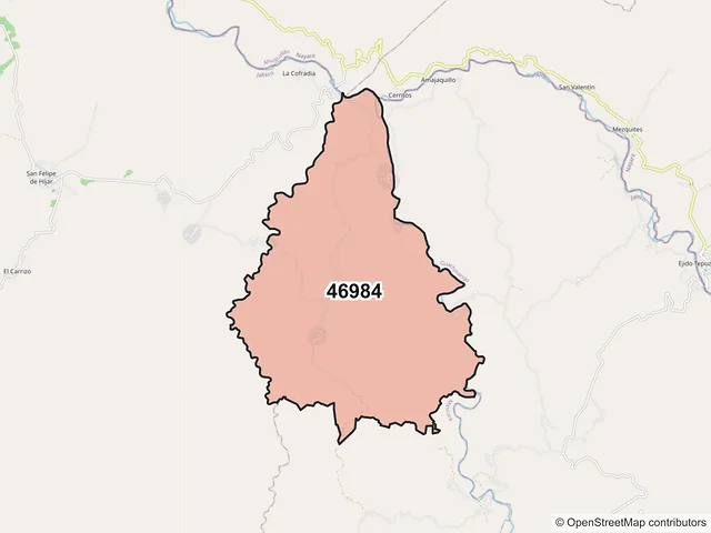 Mapa del código postal 46984, San Sebastián del Oeste, Jalisco