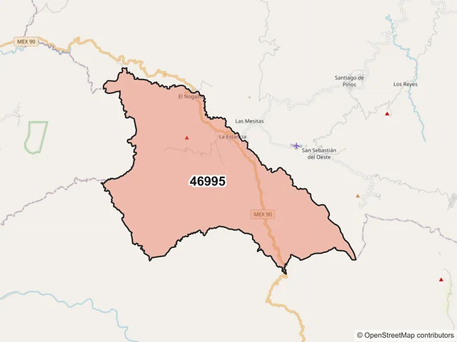 Mapa del código postal 46995, San Sebastián del Oeste, Jalisco