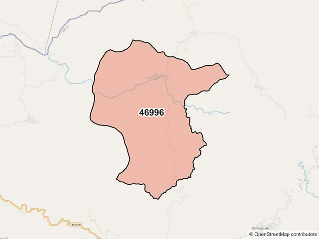 Mapa del código postal 46996, San Sebastián del Oeste, Jalisco