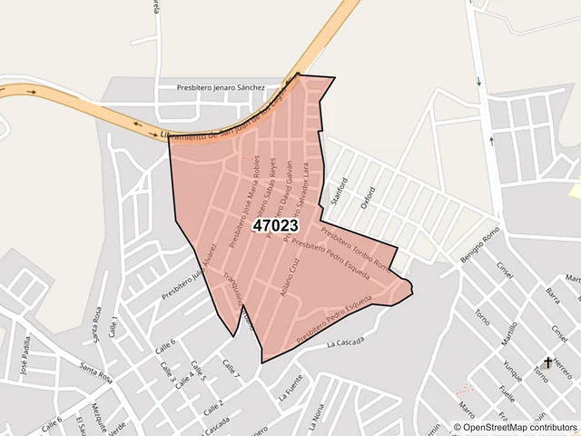 Mapa del código postal 47023, San Juan de los Lagos, Jalisco