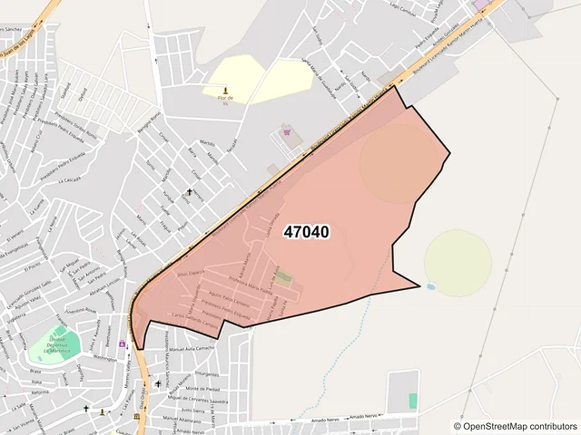Mapa del código postal 47040, San Juan de los Lagos, Jalisco