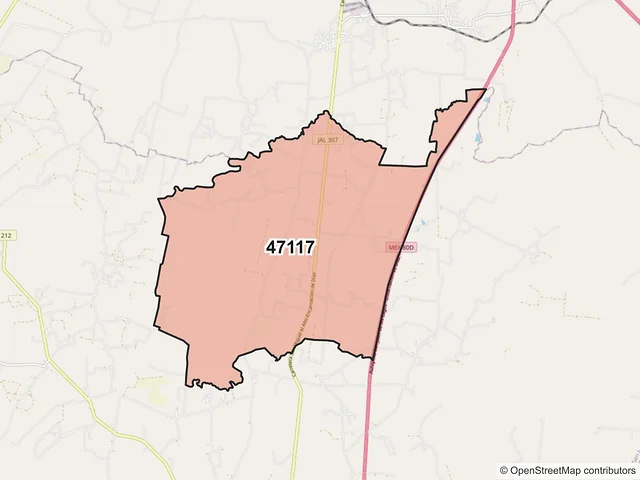 Mapa del código postal 47117, San Juan de los Lagos, Jalisco