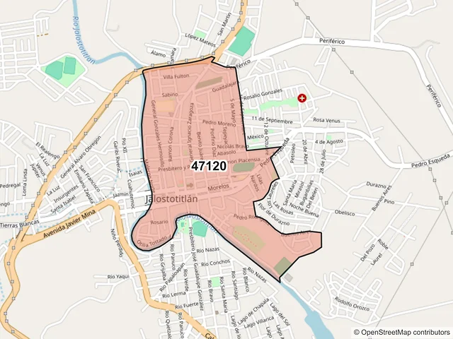 Mapa del código postal 47120, Jalostotitlán, Jalisco