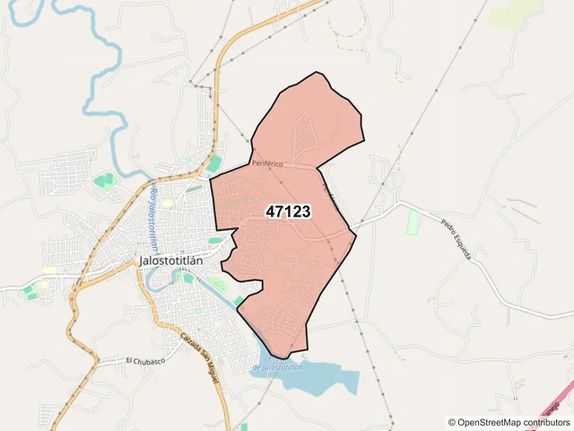 Mapa del código postal 47123, Jalostotitlán, Jalisco