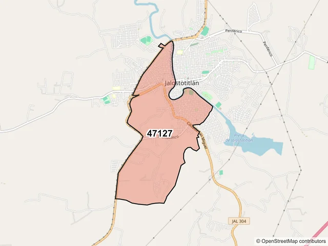 Mapa del código postal 47127, Jalostotitlán, Jalisco
