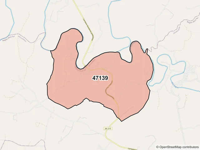 Mapa del código postal 47139, Jalostotitlán, Jalisco
