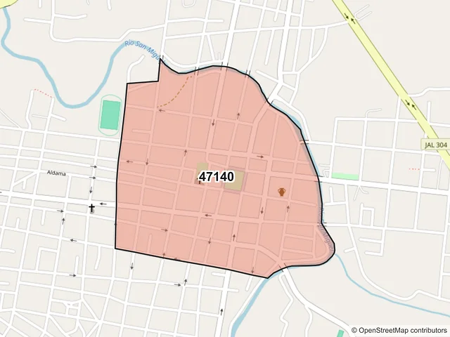 Mapa del código postal 47140, San Miguel el Alto, Jalisco