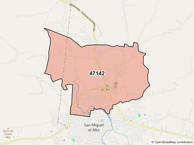 Mapa del código postal 47142, San Miguel el Alto, Jalisco