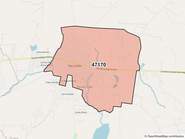 Mapa del código postal 47170, San Julián, Jalisco