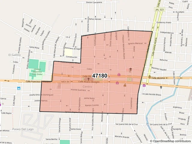 Mapa del código postal 47180, Arandas, Jalisco