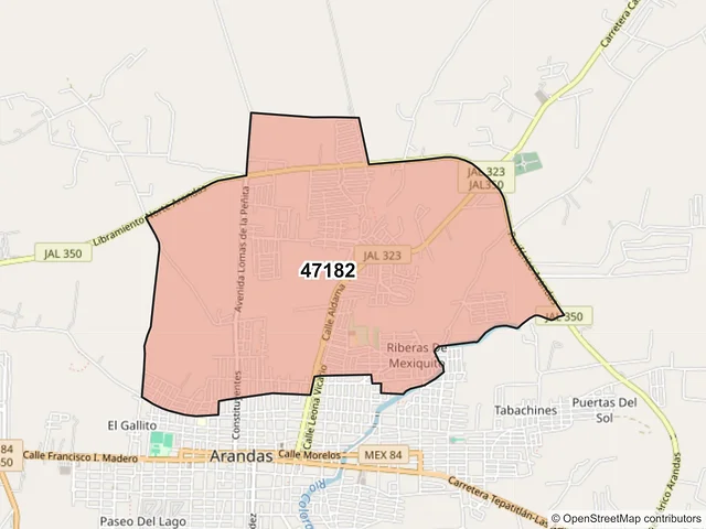 Mapa del código postal 47182, Arandas, Jalisco