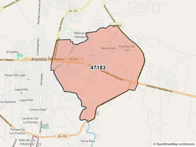 Mapa del código postal 47183, Arandas, Jalisco