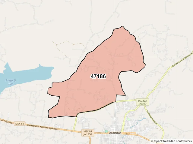 Mapa del código postal 47186, Arandas, Jalisco