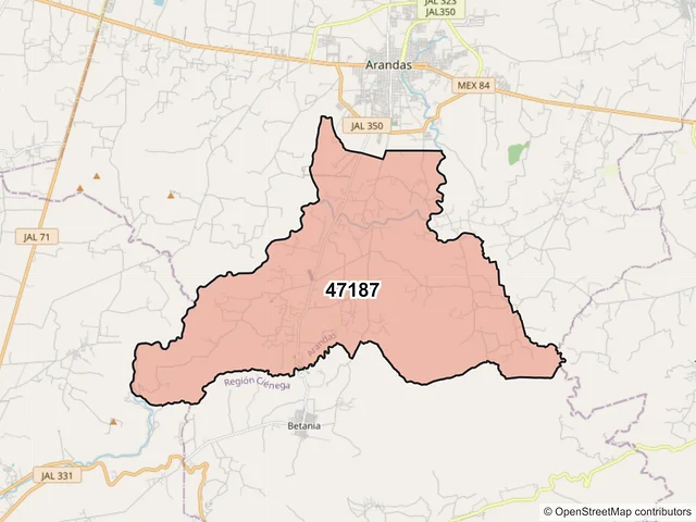 Mapa del código postal 47187, Arandas, Jalisco