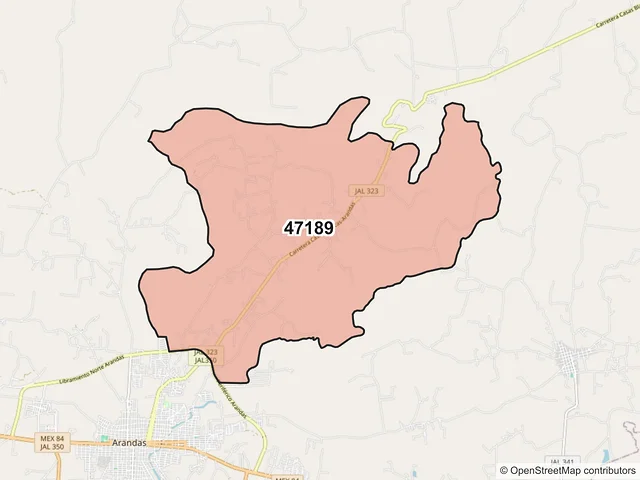 Mapa del código postal 47189, Arandas, Jalisco